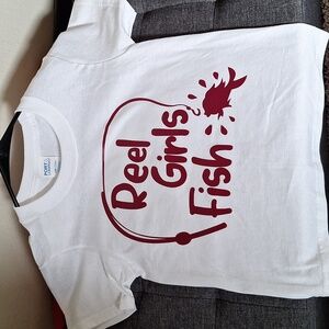 Homemade with cricut- xs youth- reel girls fish